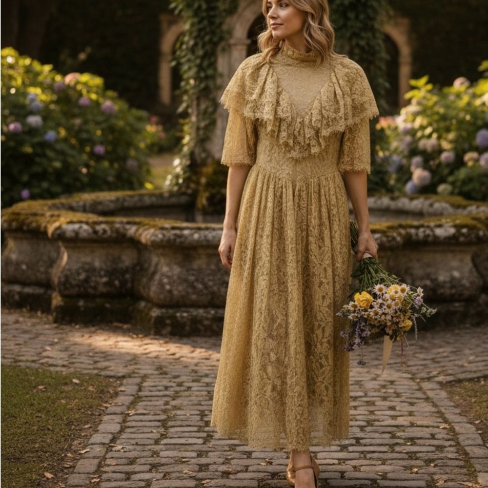 H&M Yellow Lace Midi Dress